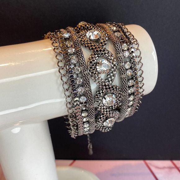 Chunky Crystal Statement Cuff Bracelet Gunmetal Tone - Picture 1 of 5